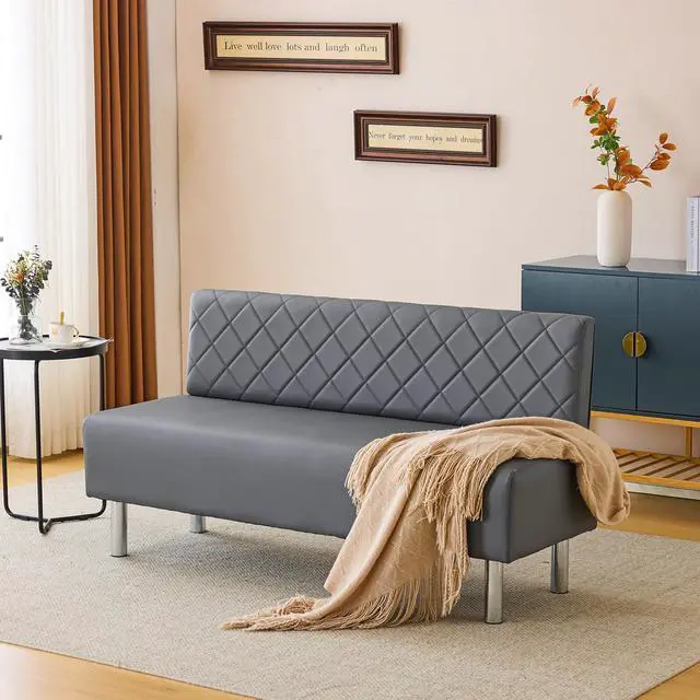 Alt view image 2 of 7 - Waiting Room Bench with Back, 58.6 Office Guest Chair Upholstered Reception Seating, Lobby Furniture for Beauty Salon Barbershop Airport Bank Hall Room Conference, Gray
