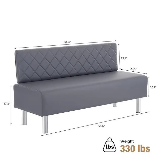Alt view image 3 of 7 - Waiting Room Bench with Back, 58.6 Office Guest Chair Upholstered Reception Seating, Lobby Furniture for Beauty Salon Barbershop Airport Bank Hall Room Conference, Gray