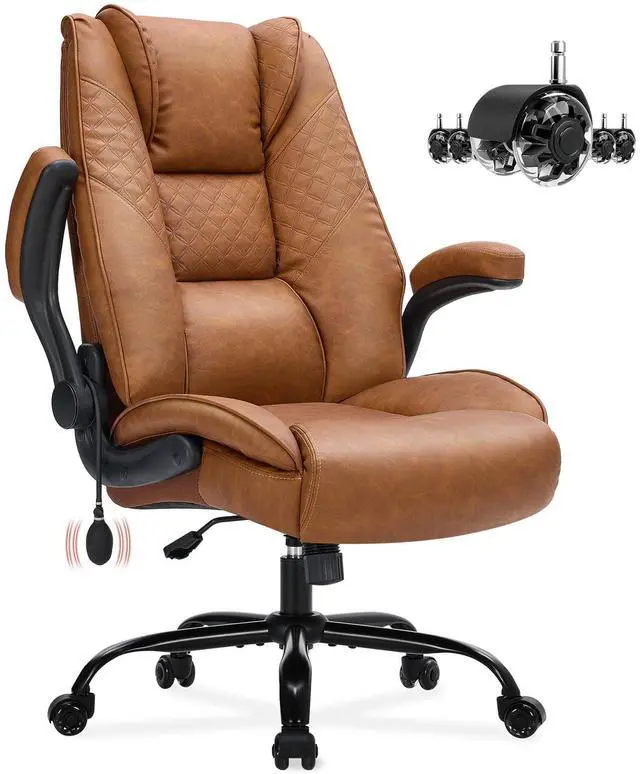 Main image of CLOMAN Big and Tall Office Chair 500lbs with Air Lumbar Support,Wide Seat Executive Chair with Flip Up Arms & Rocking Function,Heavy Duty Comfy Desk Chair,Brown