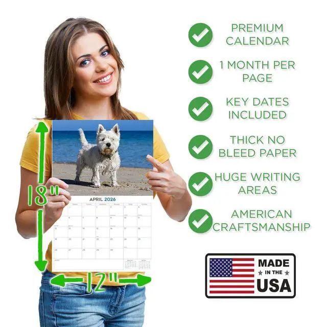 Alt view image 4 of 7 - Westie Calendar 2026 2027 14-Month West Highland White Terrier Wall | Dog Lover Gift, Thick 100# No-Bleed Paper, Large Writing Blocks, Made in USA, White Terrier Decor, Teacher Gift