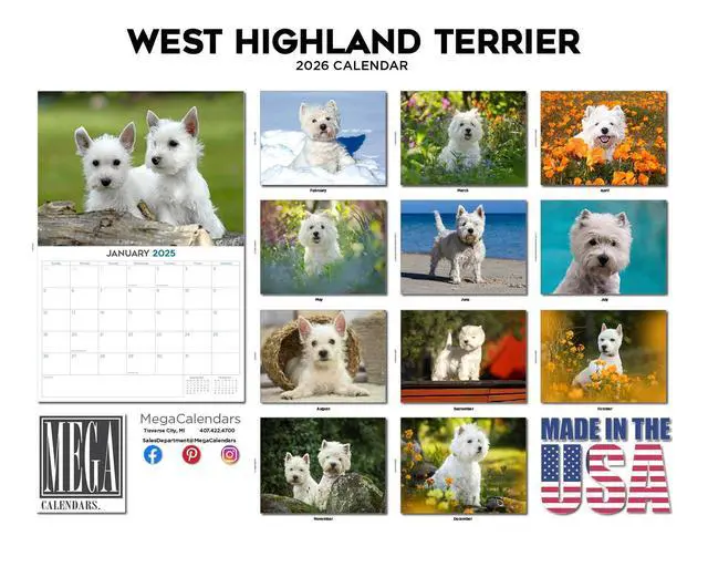 Alt view image 3 of 7 - Westie Calendar 2026 2027 14-Month West Highland White Terrier Wall | Dog Lover Gift, Thick 100# No-Bleed Paper, Large Writing Blocks, Made in USA, White Terrier Decor, Teacher Gift