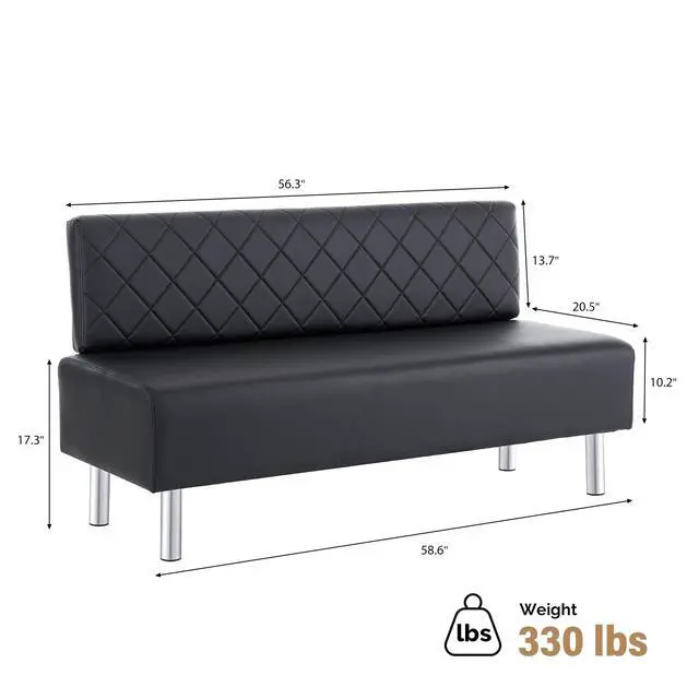 Alt view image 3 of 7 - Waiting Room Bench with Back, 58.6 Office Guest Chair Upholstered Reception Seating, Lobby Furniture for Beauty Salon Barbershop Airport Bank Hall Room Conference, Black
