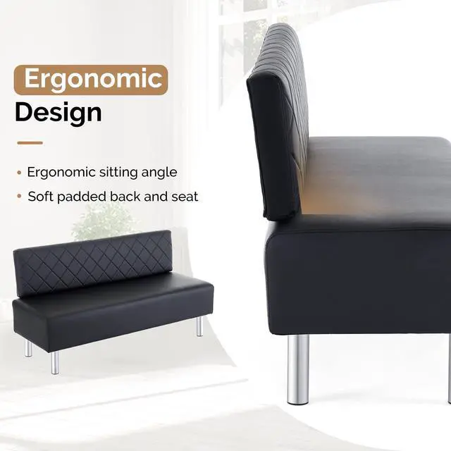 Alt view image 4 of 7 - Waiting Room Bench with Back, 58.6 Office Guest Chair Upholstered Reception Seating, Lobby Furniture for Beauty Salon Barbershop Airport Bank Hall Room Conference, Black