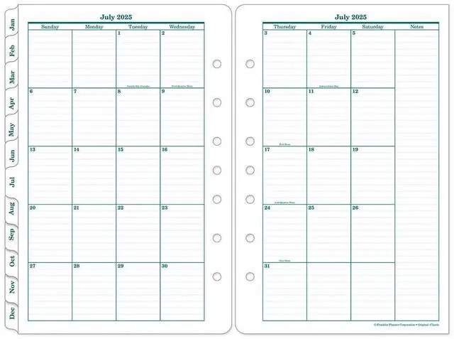 Main image of FranklinCovey - Original Two Page Monthly CalendarTabs for Ring-Bound FranklinCovey Planners (Pocket, Jan 2026 - Dec 2026)
