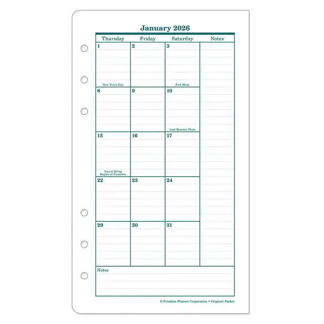 Alt view image 4 of 5 - FranklinCovey - Original Two Page Monthly CalendarTabs for Ring-Bound FranklinCovey Planners (Pocket, Jan 2026 - Dec 2026)