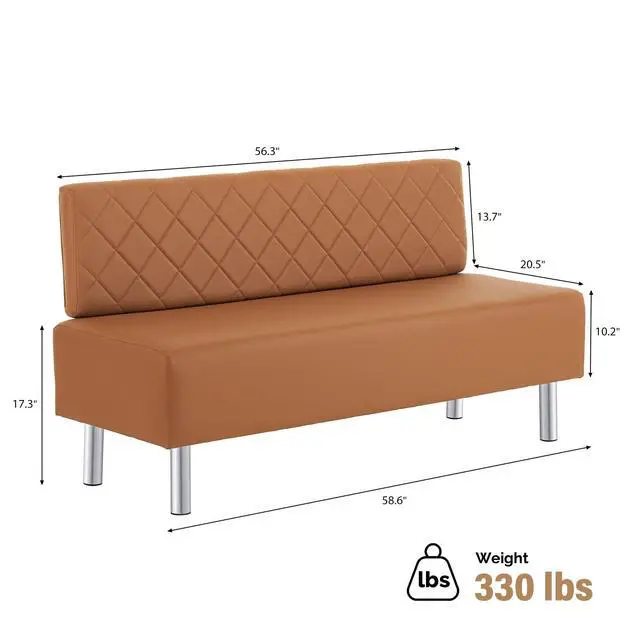 Alt view image 3 of 7 - Waiting Room Bench with Back, 58.6 Office Guest Chair Upholstered Reception Seating, Lobby Furniture for Beauty Salon Barbershop Airport Bank Hall Room Conference, Brown