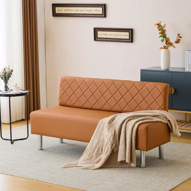 Alt view image 2 of 7 - Waiting Room Bench with Back, 58.6 Office Guest Chair Upholstered Reception Seating, Lobby Furniture for Beauty Salon Barbershop Airport Bank Hall Room Conference, Brown