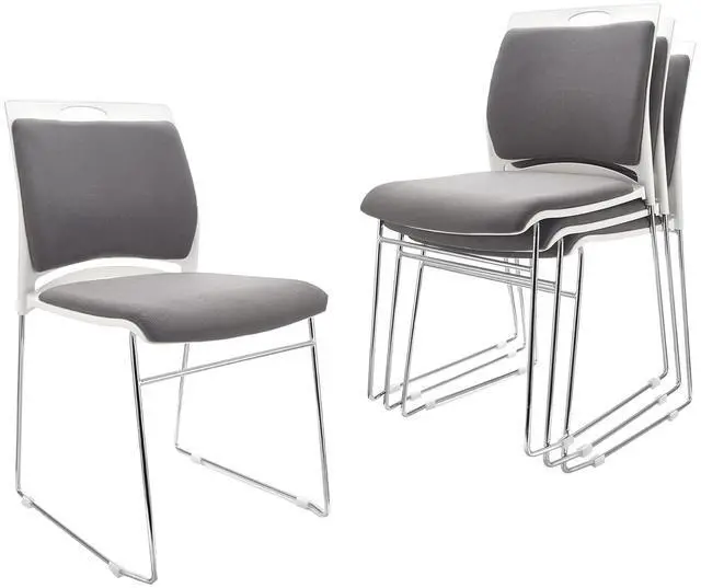 Main image of 4 Pack Stacking Office Waiting Room Chairs 1102LBS Capacity | Modern Guest Reception Stackable Conference Room Chairs with Sled Base for Multi-Purpose Room,Break Room,Training,Gray
