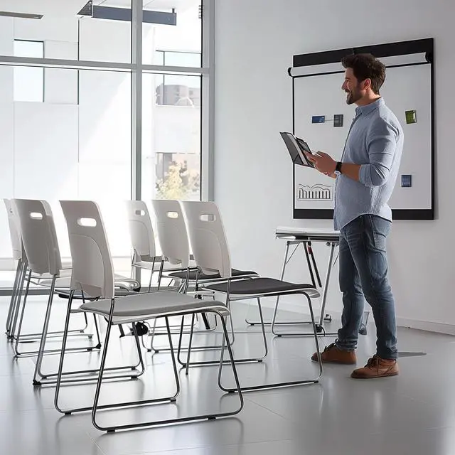 Alt view image 2 of 6 - 4 Pack Stacking Office Waiting Room Chairs 1102LBS Capacity | Modern Guest Reception Stackable Conference Room Chairs with Sled Base for Multi-Purpose Room,Break Room,Training,Gray