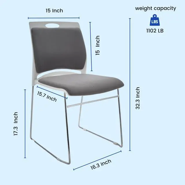 Alt view image 3 of 6 - 4 Pack Stacking Office Waiting Room Chairs 1102LBS Capacity | Modern Guest Reception Stackable Conference Room Chairs with Sled Base for Multi-Purpose Room,Break Room,Training,Gray