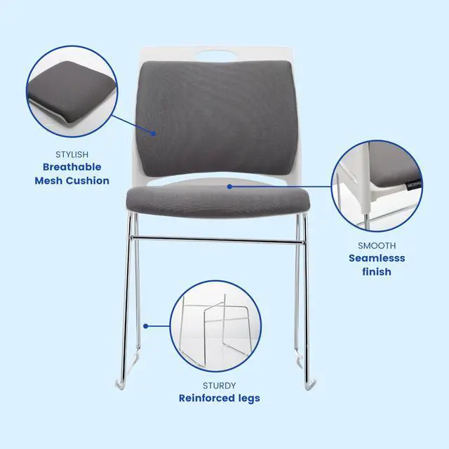 Alt view image 4 of 6 - 4 Pack Stacking Office Waiting Room Chairs 1102LBS Capacity | Modern Guest Reception Stackable Conference Room Chairs with Sled Base for Multi-Purpose Room,Break Room,Training,Gray