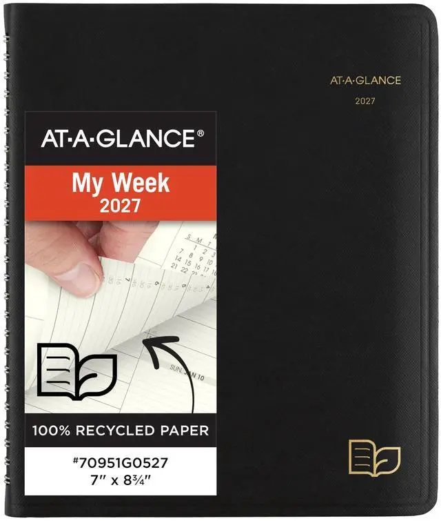 Main image of 2027 Appointment Book Planner, Weekly & Monthly, 7" x 8.75", Quarter-Hourly, Recycled, Black (70951G0527)