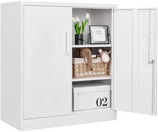 Main image of Metal Storage Cabinets with Lock, Small Locker Organizer Steel Cabinets, Adjustable Layers Shelves 2 Doors for Home, Office, Warehouse,Garage,Industrial,Employee Lockers (White-36)