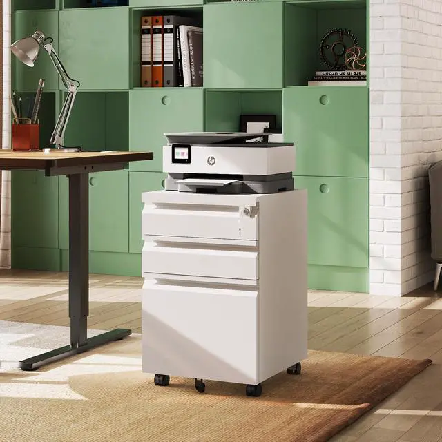 Alt view image 2 of 6 - 3 Drawer Mobile File Cabinet with Lock, Un-Assembled | Under Desk Metal Filing Cabinet for Home Office, Fits Letter/Legal/A4 Size Files, 17" D x15 W x24 H