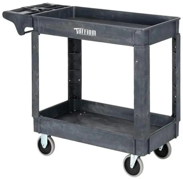Main image of Plastic Service Utility Cart with Wheels,550lbs Capacity,Heavy Duty Tub Storage Cart W/Deep Shelves, Multipurpose Rolling 2-Tier Mobile Storage Organizer, for Warehouse Garage Industrial Cart
