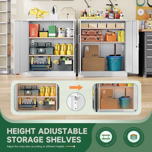 Alt view image 7 of 7 - Metal Storage Cabinets with Lock, Small Locker Organizer Steel Cabinets, Adjustable Layers Shelves 2 Doors for Home, Office, Warehouse,Garage,Industrial,Employee Lockers (White-36)