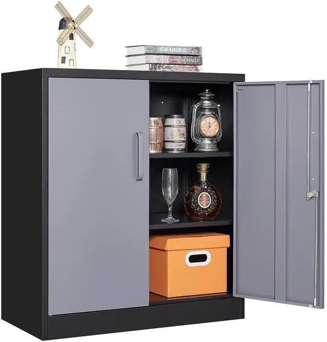 Main image of Metal Storage Cabinets with Lock Door and Shelves, Steel Garage Tool Cabinets for Home,Office, Warehouse,Lockers (36-Black&Gray)