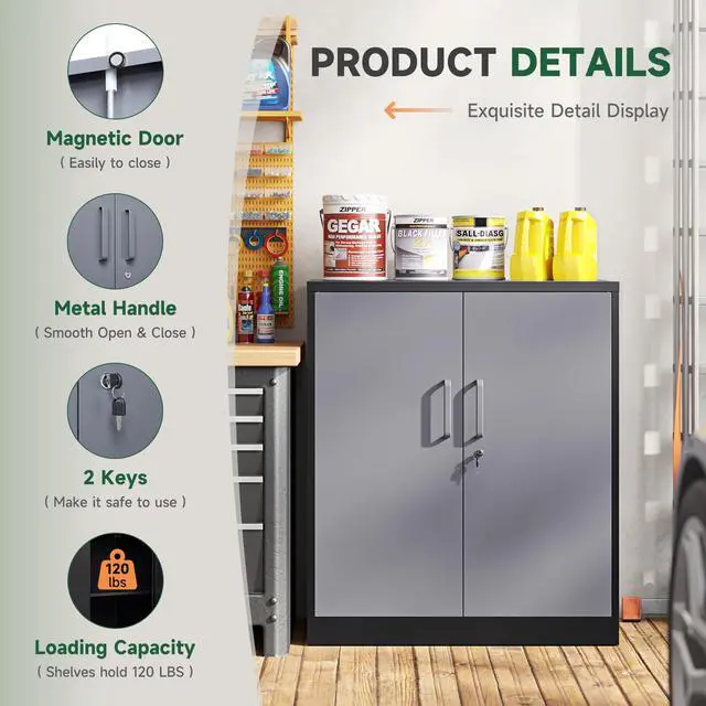 Alt view image 4 of 7 - Metal Storage Cabinets with Lock Door and Shelves, Steel Garage Tool Cabinets for Home,Office, Warehouse,Lockers (36-Black&Gray)