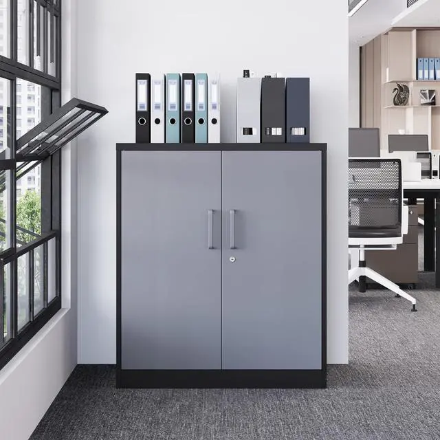 Alt view image 2 of 7 - Metal Storage Cabinets with Lock Door and Shelves, Steel Garage Tool Cabinets for Home,Office, Warehouse,Lockers (36-Black&Gray)