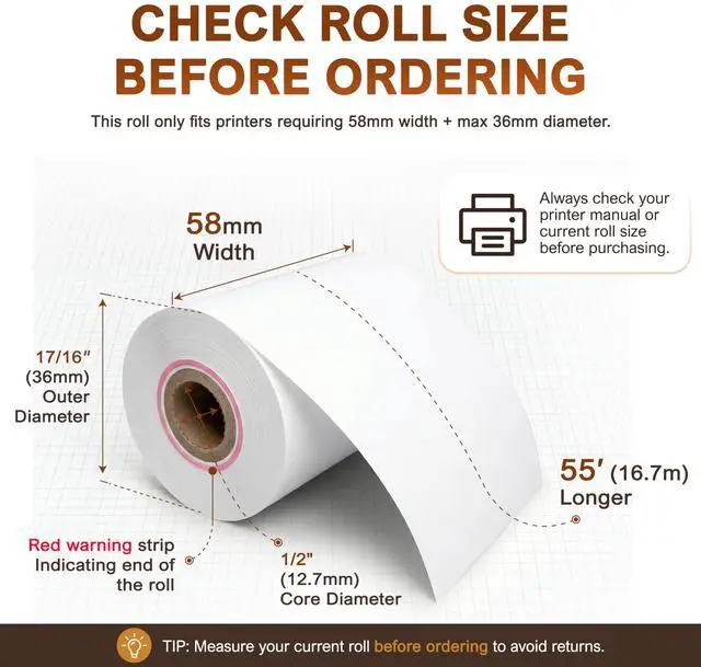 Alt view image 2 of 7 - Receipt Paper Roll for 58mm Mobile Portable Thermal Printer (Pack 50 rolls)