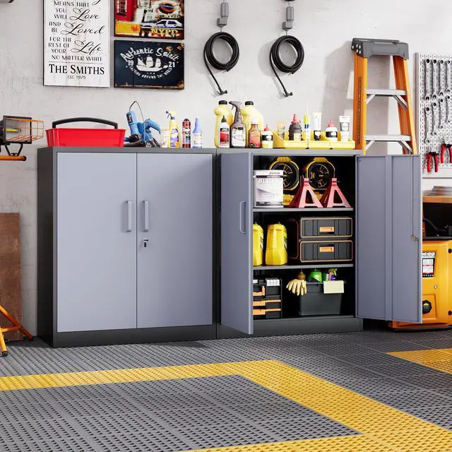 Alt view image 6 of 7 - Metal Storage Cabinets with Lock Door and Shelves, Steel Garage Tool Cabinets for Home,Office, Warehouse,Lockers (36-Black&Gray)