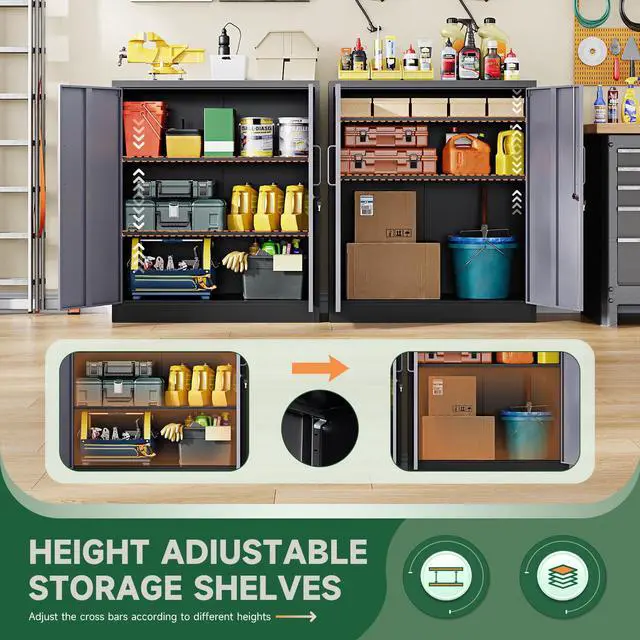 Alt view image 5 of 7 - Metal Storage Cabinets with Lock Door and Shelves, Steel Garage Tool Cabinets for Home,Office, Warehouse,Lockers (36-Black&Gray)