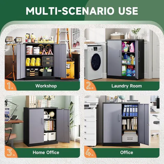 Alt view image 7 of 7 - Metal Storage Cabinets with Lock Door and Shelves, Steel Garage Tool Cabinets for Home,Office, Warehouse,Lockers (36-Black&Gray)