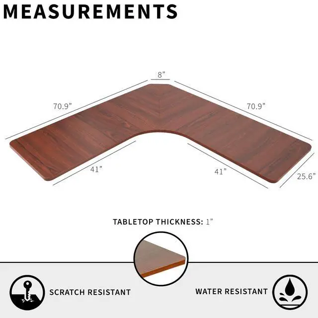 Alt view image 3 of 7 - Universal 71 x 71 inch Curved Corner Table Top for L-Shape Sit to Stand Height Adjustable Home and Office 3-Leg Desk Frames, Dark Walnut Desktop, DESK-TOP2CD