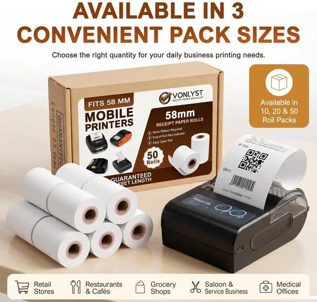 Alt view image 7 of 7 - Receipt Paper Roll for 58mm Mobile Portable Thermal Printer (Pack 50 rolls)