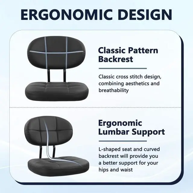 Alt view image 6 of 7 - Drafting Stool with Backrest, Tall Adjustable Height Office Chair, PU Leather Swivel Rolling Stool with Footrest & Wheels for Standing Desk, Bar, Salon, Spa, Lab, Counter, Home, Black2PK