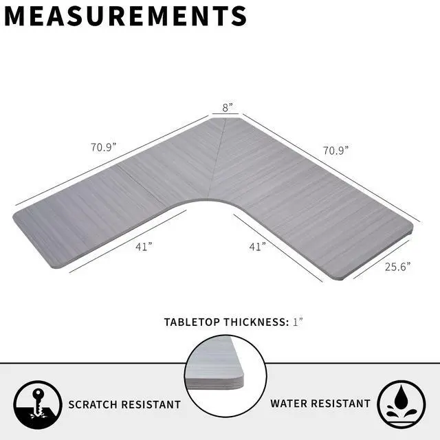 Alt view image 3 of 7 - Universal 71 x 71 inch Curved Corner Table Top for L-Shape Sit to Stand Height Adjustable Home and Office 3-Leg Desk Frames, Dark Gray Desktop, DESK-TOP2CG
