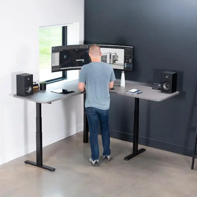 Alt view image 7 of 7 - Universal 71 x 71 inch Curved Corner Table Top for L-Shape Sit to Stand Height Adjustable Home and Office 3-Leg Desk Frames, Dark Gray Desktop, DESK-TOP2CG