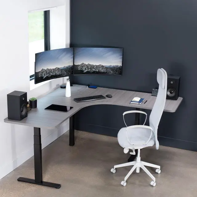Alt view image 5 of 7 - Universal 71 x 71 inch Curved Corner Table Top for L-Shape Sit to Stand Height Adjustable Home and Office 3-Leg Desk Frames, Dark Gray Desktop, DESK-TOP2CG