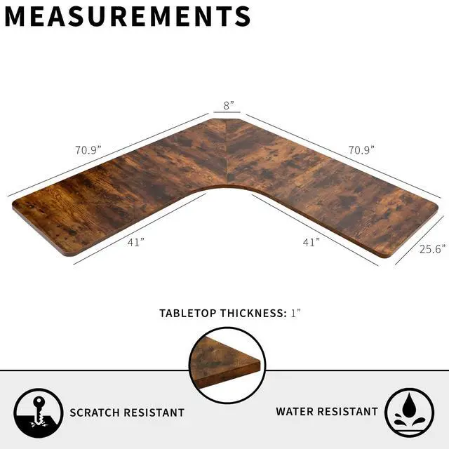 Alt view image 3 of 7 - Universal 71 x 71 inch Curved Corner Table Top for L-Shape Sit to Stand Height Adjustable Home and Office 3-Leg Desk Frames, Rustic Vintage Brown Desktop, DESK-TOP2CN