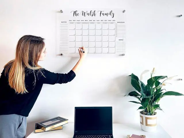 Alt view image 2 of 7 - Large Personalized Acrylic Wall Calendar - Personalized 2026 Dry Erase Calendar Family Calendar Monthly and Weekly Board Family Planner (14x11", Standard Package)