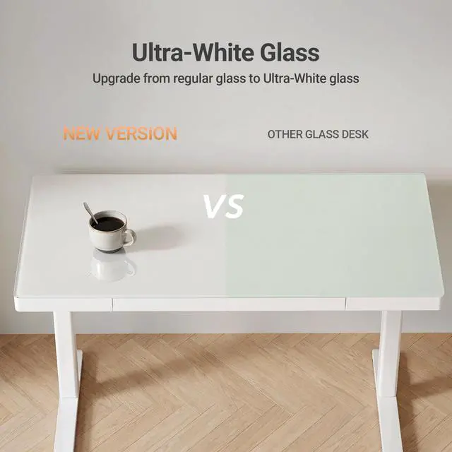 Alt view image 5 of 7 - Touch Screen Glass Standing Desk with Drawers and USB Ports, 48×24 Inch Adjustable Stand Up Desk, Quick Install Home Office Glass Top Computer Desks, White