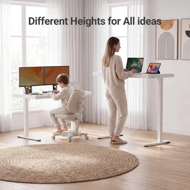 Alt view image 6 of 7 - Touch Screen Glass Standing Desk with Drawers and USB Ports, 48×24 Inch Adjustable Stand Up Desk, Quick Install Home Office Glass Top Computer Desks, White