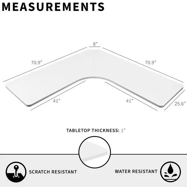 Alt view image 3 of 7 - Universal 71 x 71 inch Curved Corner Table Top for L-Shape Sit to Stand Height Adjustable Home and Office 3-Leg Desk Frames, White Desktop, DESK-TOP2CW