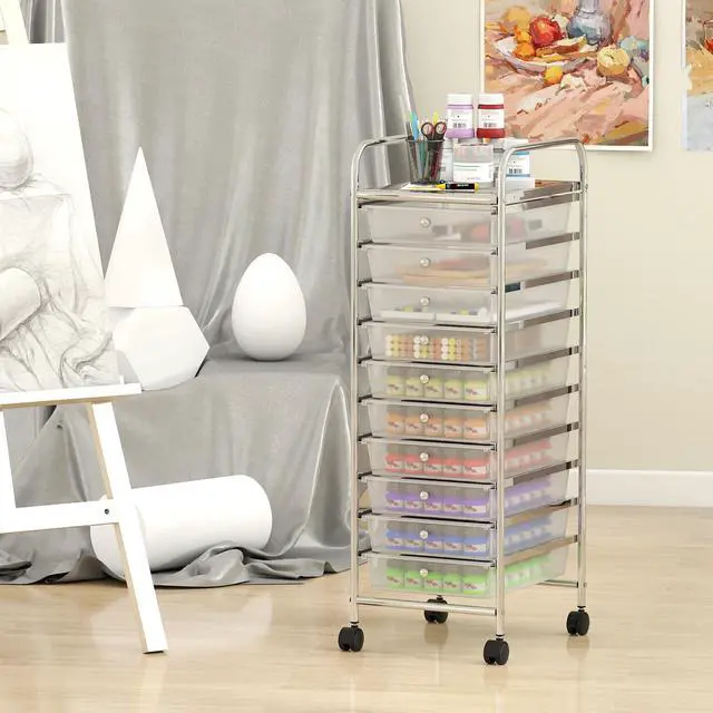 Alt view image 2 of 7 - Rolling Storage Cart with 10 Drawers, Utility Cart with Tabletop, Drawer Organizer with Wheels for Craft Art Paper Tool, Mobile Organization & Sorting for Office Home School School Supplies