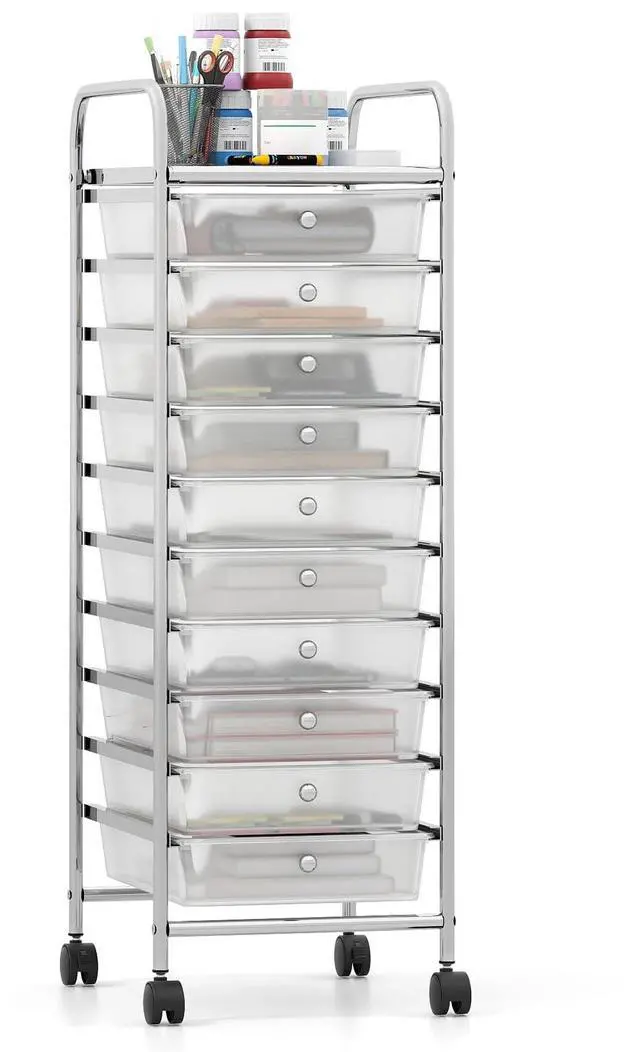 Main image of Rolling Storage Cart with 10 Drawers, Utility Cart with Tabletop, Drawer Organizer with Wheels for Craft Art Paper Tool, Mobile Organization & Sorting for Office Home School School Supplies
