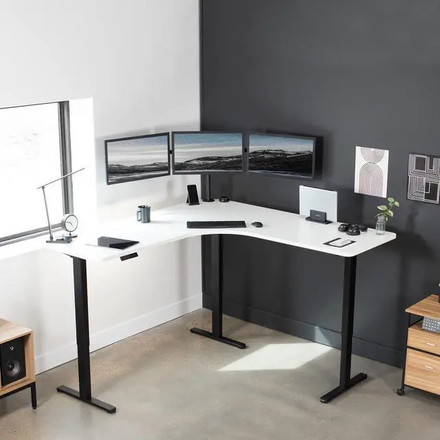 Alt view image 5 of 7 - Universal 71 x 71 inch Curved Corner Table Top for L-Shape Sit to Stand Height Adjustable Home and Office 3-Leg Desk Frames, White Desktop, DESK-TOP2CW
