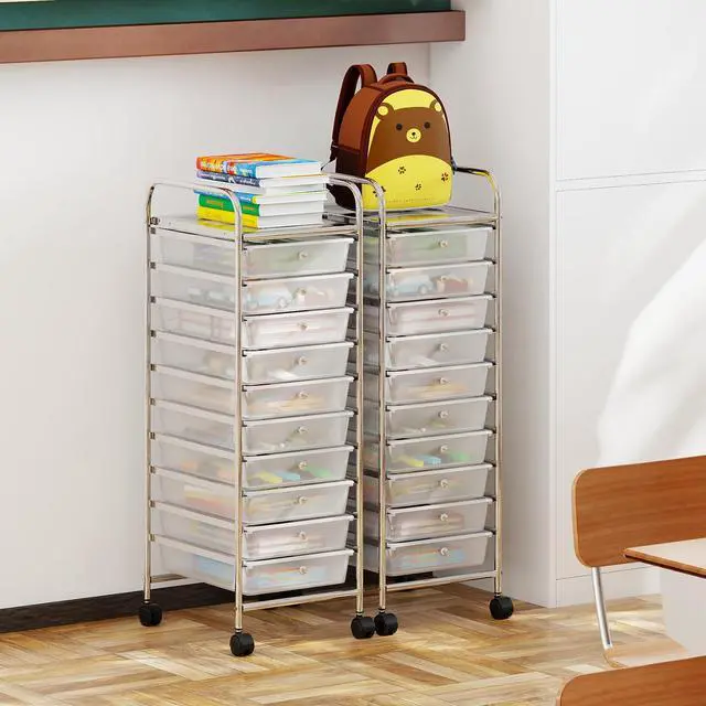 Alt view image 4 of 7 - Rolling Storage Cart with 10 Drawers, Utility Cart with Tabletop, Drawer Organizer with Wheels for Craft Art Paper Tool, Mobile Organization & Sorting for Office Home School School Supplies