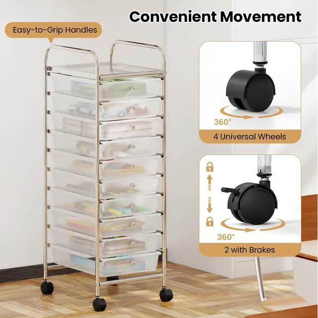 Alt view image 5 of 7 - Rolling Storage Cart with 10 Drawers, Utility Cart with Tabletop, Drawer Organizer with Wheels for Craft Art Paper Tool, Mobile Organization & Sorting for Office Home School School Supplies