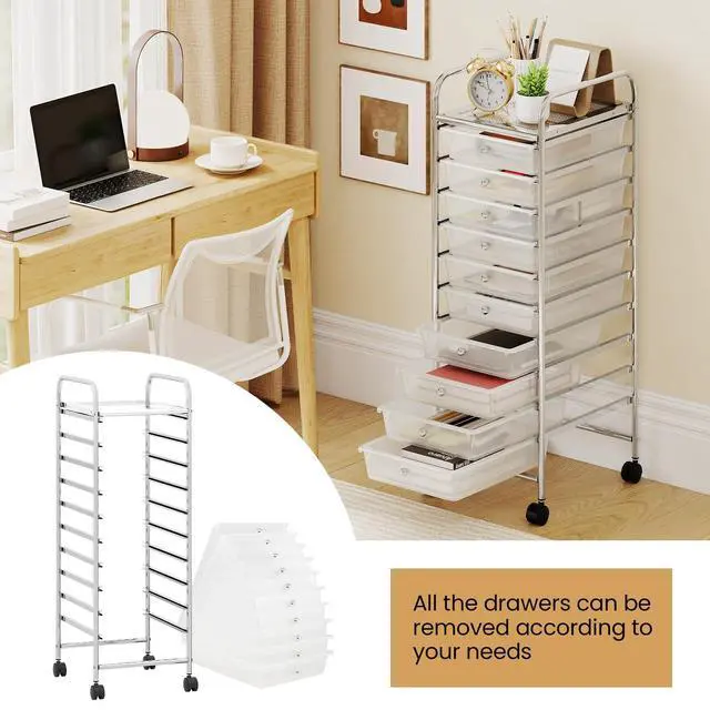 Alt view image 7 of 7 - Rolling Storage Cart with 10 Drawers, Utility Cart with Tabletop, Drawer Organizer with Wheels for Craft Art Paper Tool, Mobile Organization & Sorting for Office Home School School Supplies
