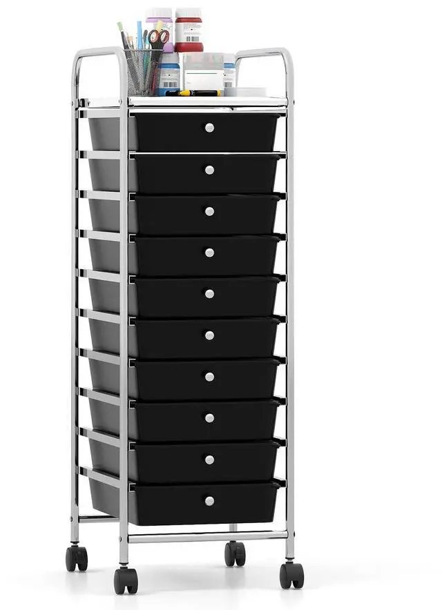 Main image of Rolling Storage Cart with 10 Drawers, Utility Cart with Tabletop, Drawer Organizer with Wheels for Craft Art Paper Tool, Mobile Organization & Sorting for Office Home School School Supplies