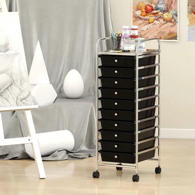 Alt view image 2 of 7 - Rolling Storage Cart with 10 Drawers, Utility Cart with Tabletop, Drawer Organizer with Wheels for Craft Art Paper Tool, Mobile Organization & Sorting for Office Home School School Supplies