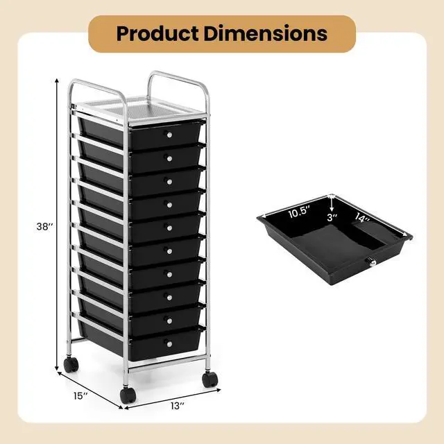 Alt view image 3 of 7 - Rolling Storage Cart with 10 Drawers, Utility Cart with Tabletop, Drawer Organizer with Wheels for Craft Art Paper Tool, Mobile Organization & Sorting for Office Home School School Supplies