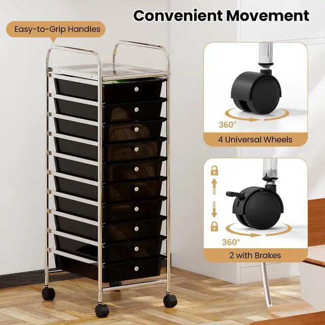 Alt view image 6 of 7 - Rolling Storage Cart with 10 Drawers, Utility Cart with Tabletop, Drawer Organizer with Wheels for Craft Art Paper Tool, Mobile Organization & Sorting for Office Home School School Supplies