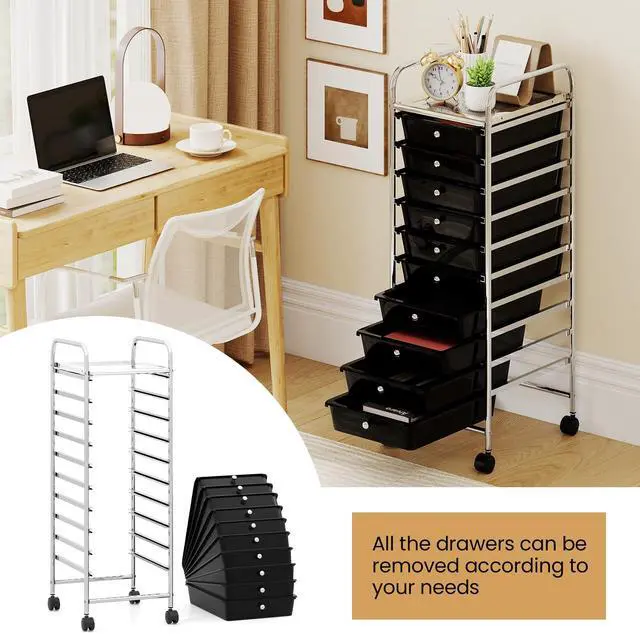 Alt view image 7 of 7 - Rolling Storage Cart with 10 Drawers, Utility Cart with Tabletop, Drawer Organizer with Wheels for Craft Art Paper Tool, Mobile Organization & Sorting for Office Home School School Supplies