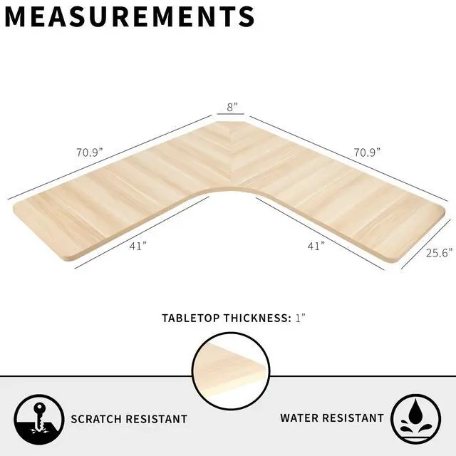 Alt view image 3 of 7 - Universal 71 x 71 inch Curved Corner Table Top for L-Shape Sit to Stand Height Adjustable Home and Office 3-Leg Desk Frames, Light Wood Desktop, DESK-TOP2CC